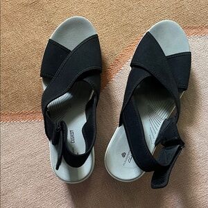 Clarks Black Wedge Sandals
